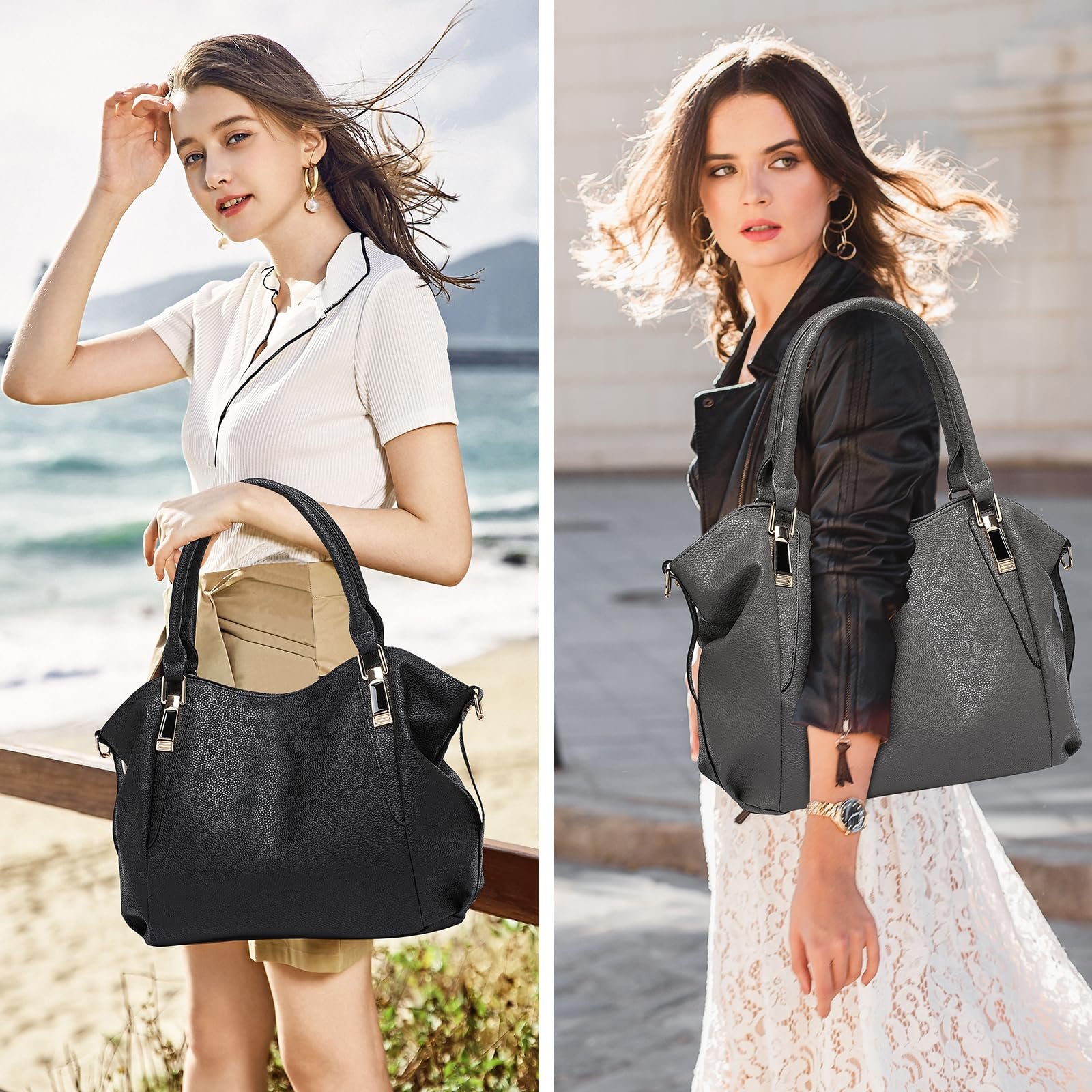 Сумка-тоут Miss Lulu Shopper, большая, женская, с ручками, мягкая кожа PU, средняя, сумка через плечо, фото №3