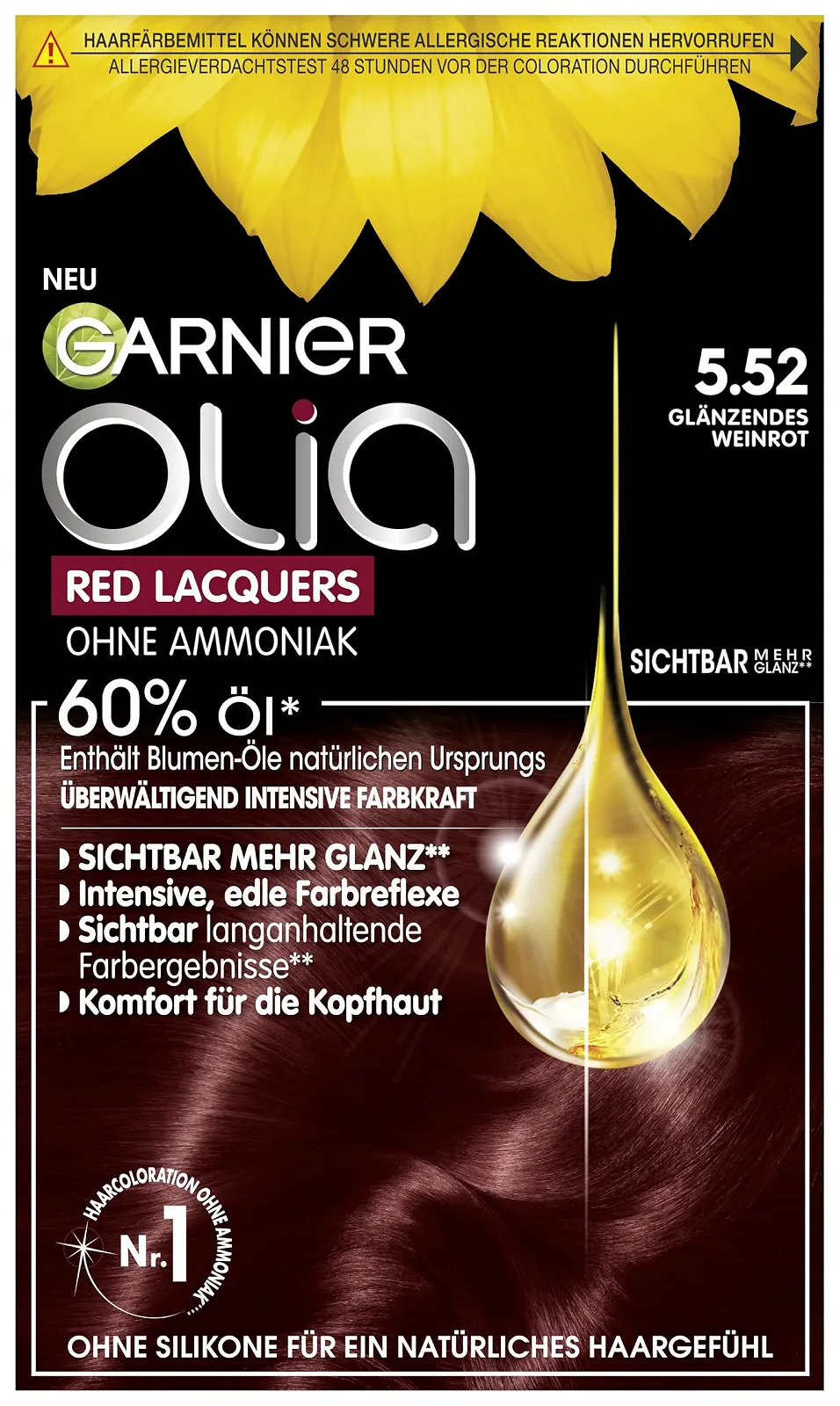 Фарба для волосся Garnier Olia Red Lacquers Стійка 5.52 Shiny Wine Red, 60 г, 54 мл, фото №1 Фарба для волосся Garnier Olia Red Lacquers Стійка 5.52 Shiny Wine Red, 60 г, 54 мл, фото №1