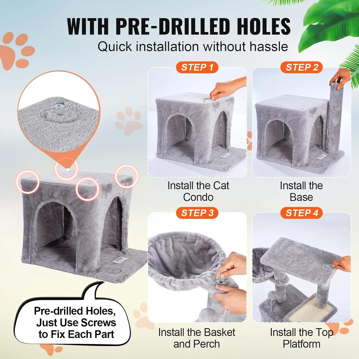 Когтеточка для кошек с домом VEVOR CAT789 / 4 уровня / 80 см высота / Серый, фото №8 Когтеточка для кошек с домом VEVOR CAT789 / 4 уровня / 80 см высота / Серый, фото №8