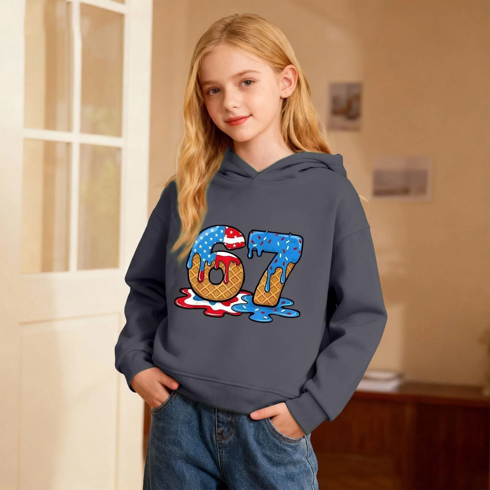 Детский пуловер 67 с цифрами 6 и 7, с длинными рукавами, зимние свитшоты с принтом новинок 6, 7, мемы, теплые топы для вечеринок, детская одежда, фото №4