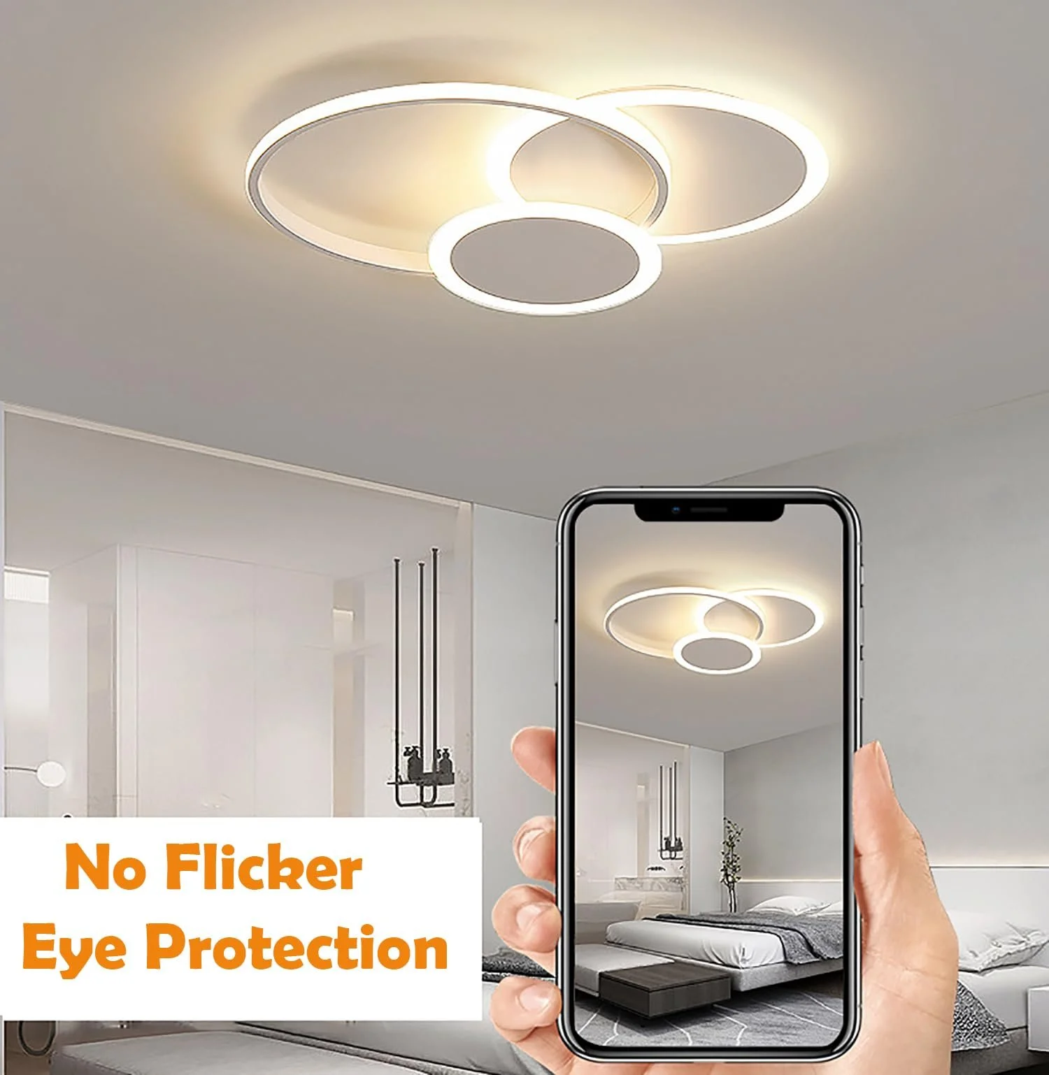 Світильник LED LXJCSM 39 Вт Креативний круглий стельовий з пультом дистанційного керування, 52 см Білий, фото №3