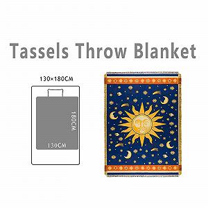 Покривало HOORDRY Сонце та Місяць з бахромою, двосторонній бавовняний індійський плед, 130 x 180 см, жовтий/синій synthetic.ua - Фото 1