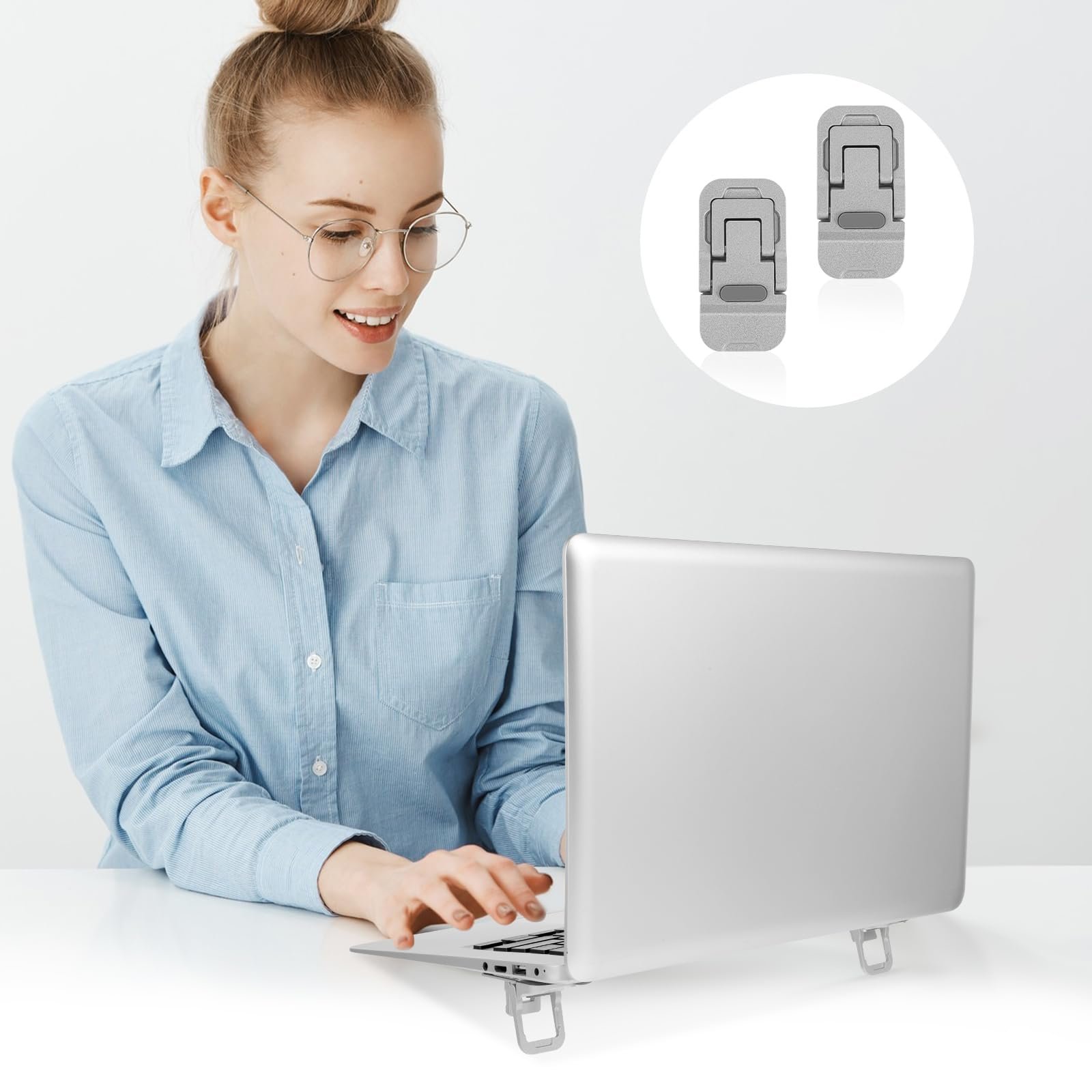 Подставка для ноутбука, складная, регулируемая, мини, самоклеющаяся, для дома/офиса, путешествий, 2 шт. в упаковке, фото №7