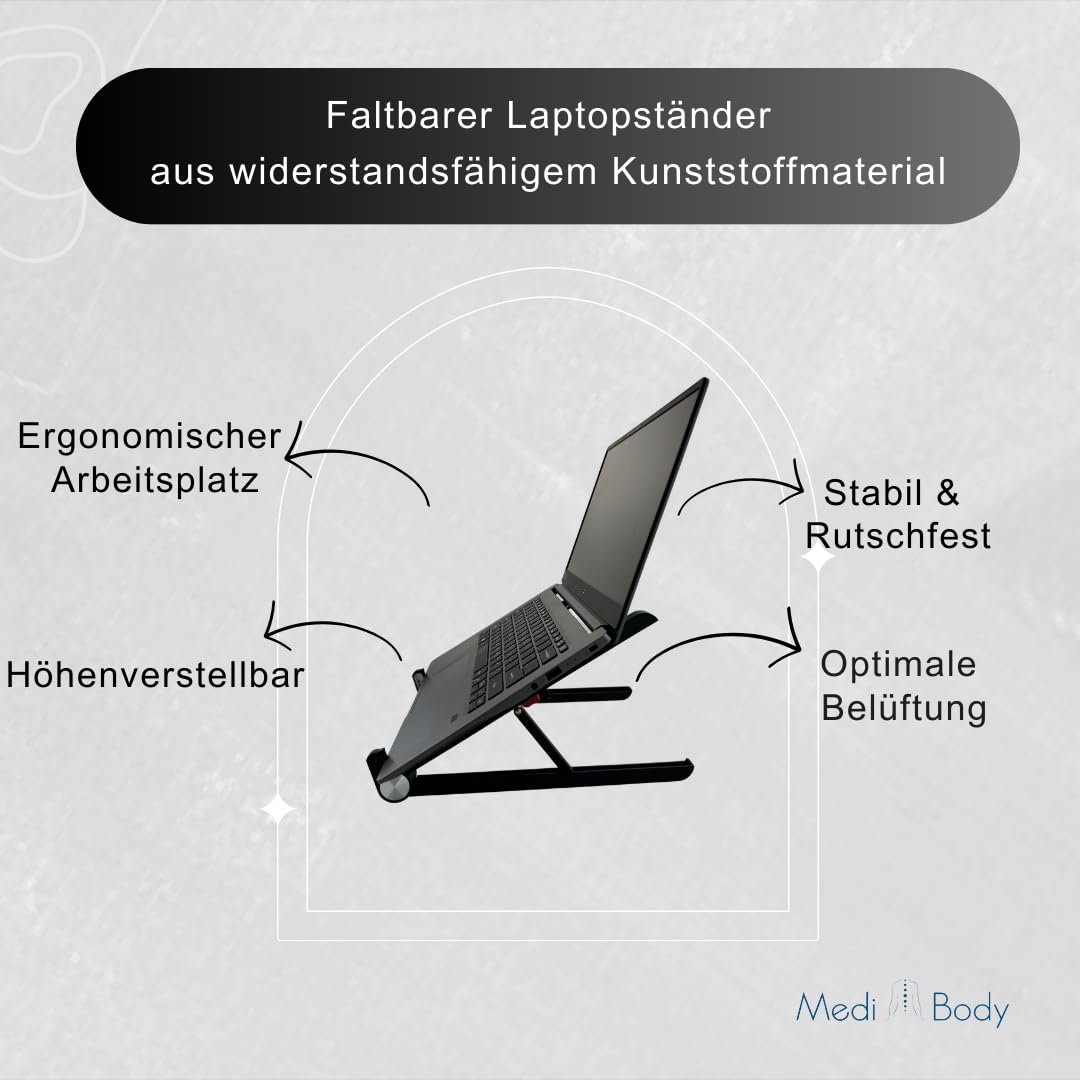 Підставка для ноутбука Регульована по висоті Складна Нековзна Чорна, фото №5 Підставка для ноутбука Регульована по висоті Складна Нековзна Чорна, фото №5