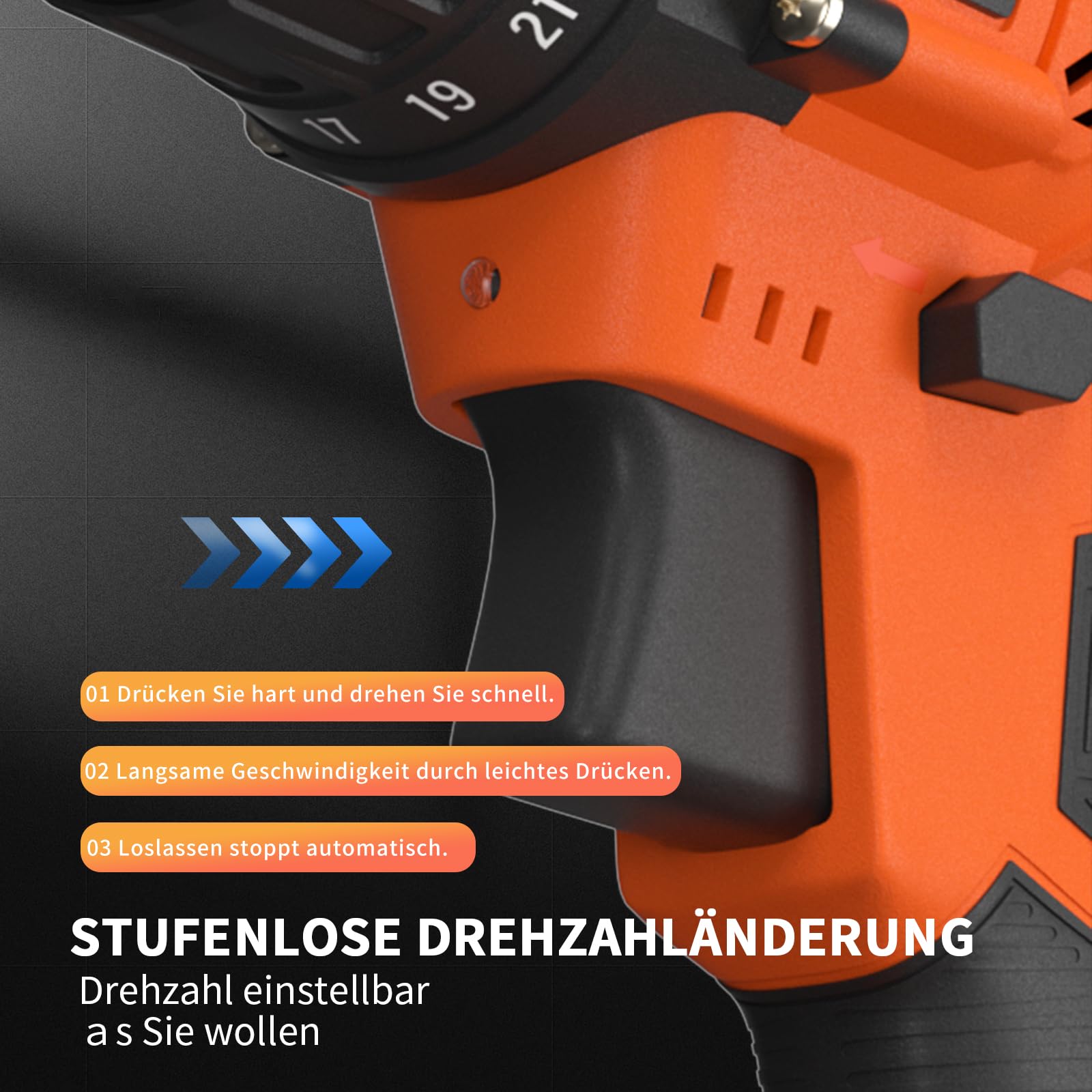 Шуруповерт VickyHome 21 В беспроводной с 2 батареями по 1500 мА·ч 0-400/0-1400 об/мин Регулируемая скорость, компактный Максимально 45 Н·м, фото №6