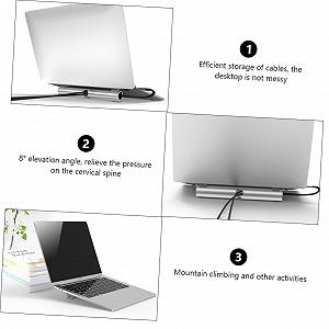 Подставка для ноутбука алюминиевая с нескользящей накладкой, органайзером для кабелей, приподнятая подставка для ноутбуков, улучшенная циркуляция воздуха, устойчивая к царапинам, компактная и портативная Серебристая synthetic.ua - Фото 1