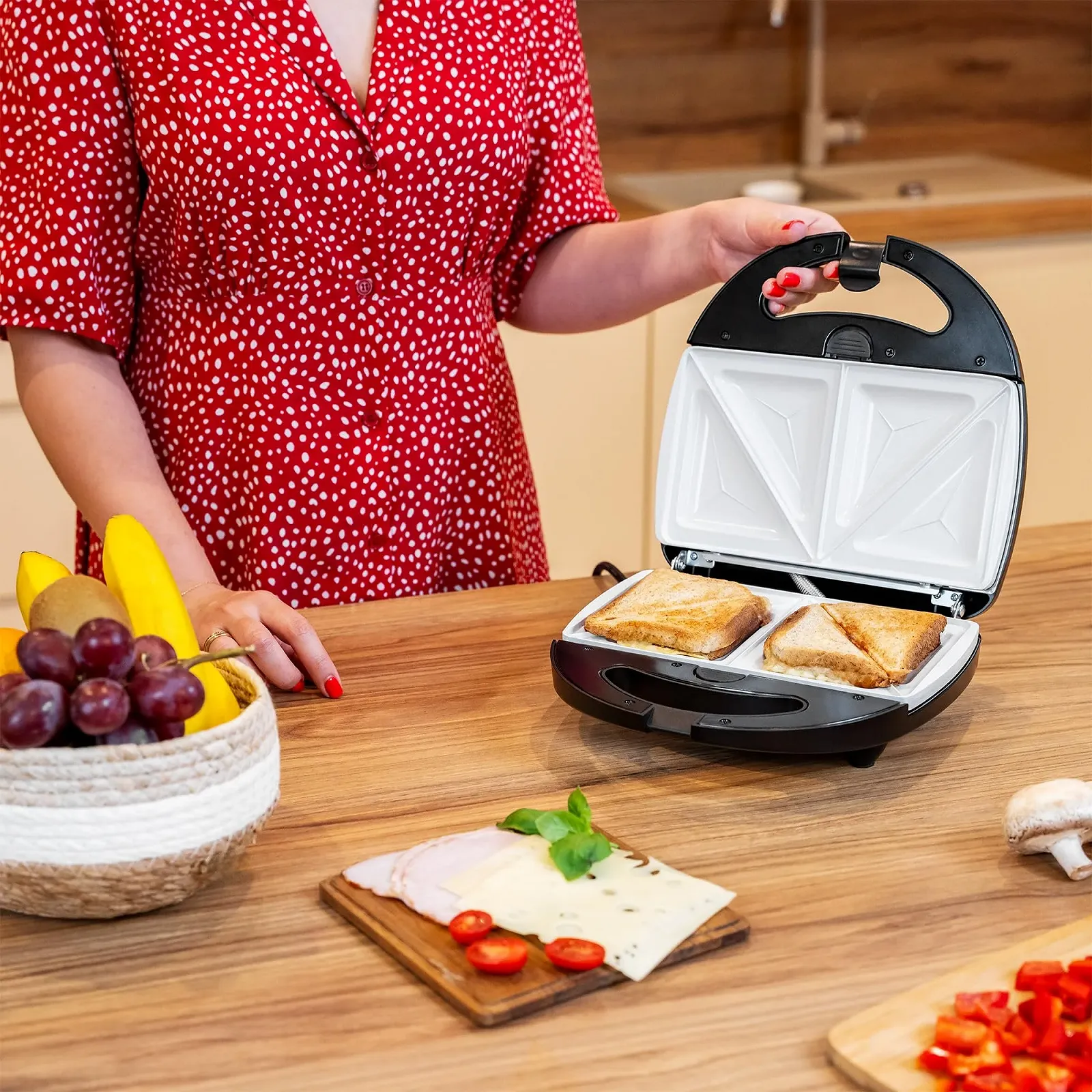 Бутербродница Teesa 3-в-1 TSA3221 Серебристо-черный, фото №8