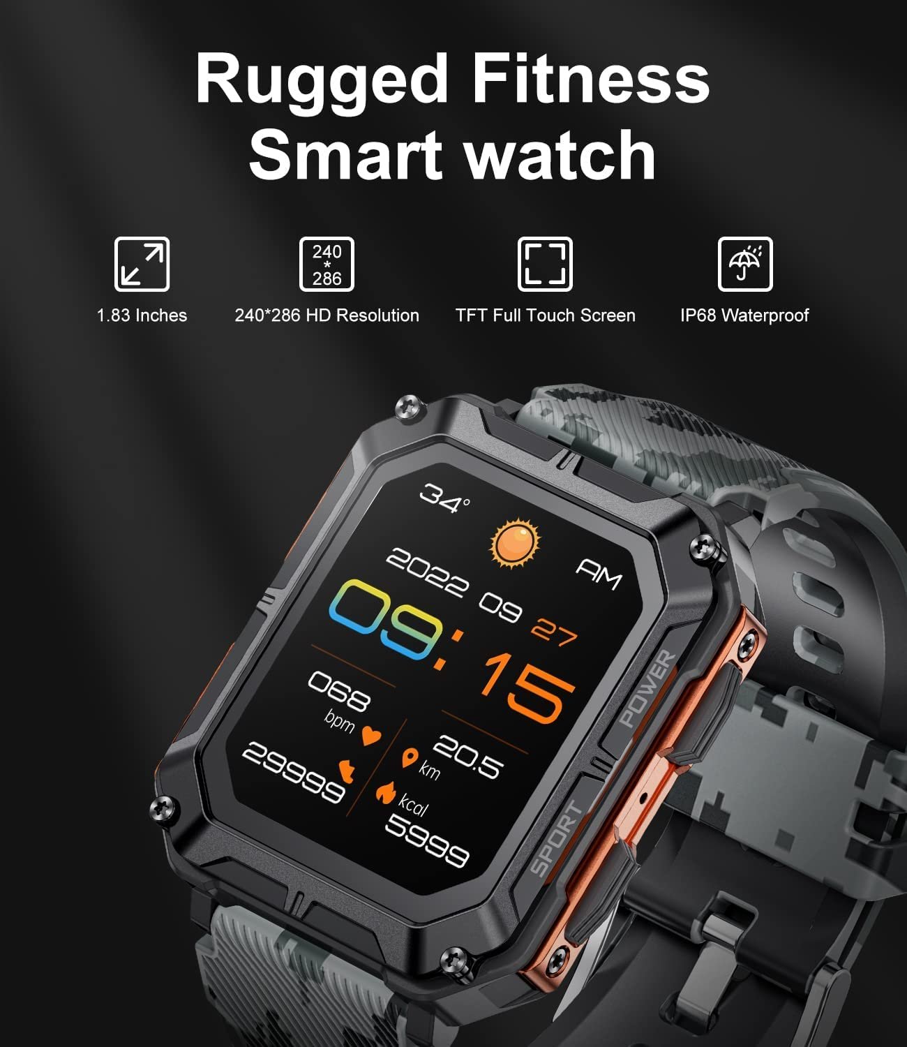 Умные часы RAHK The Indestructible Smart Watch для мужчин Черный, фото №7