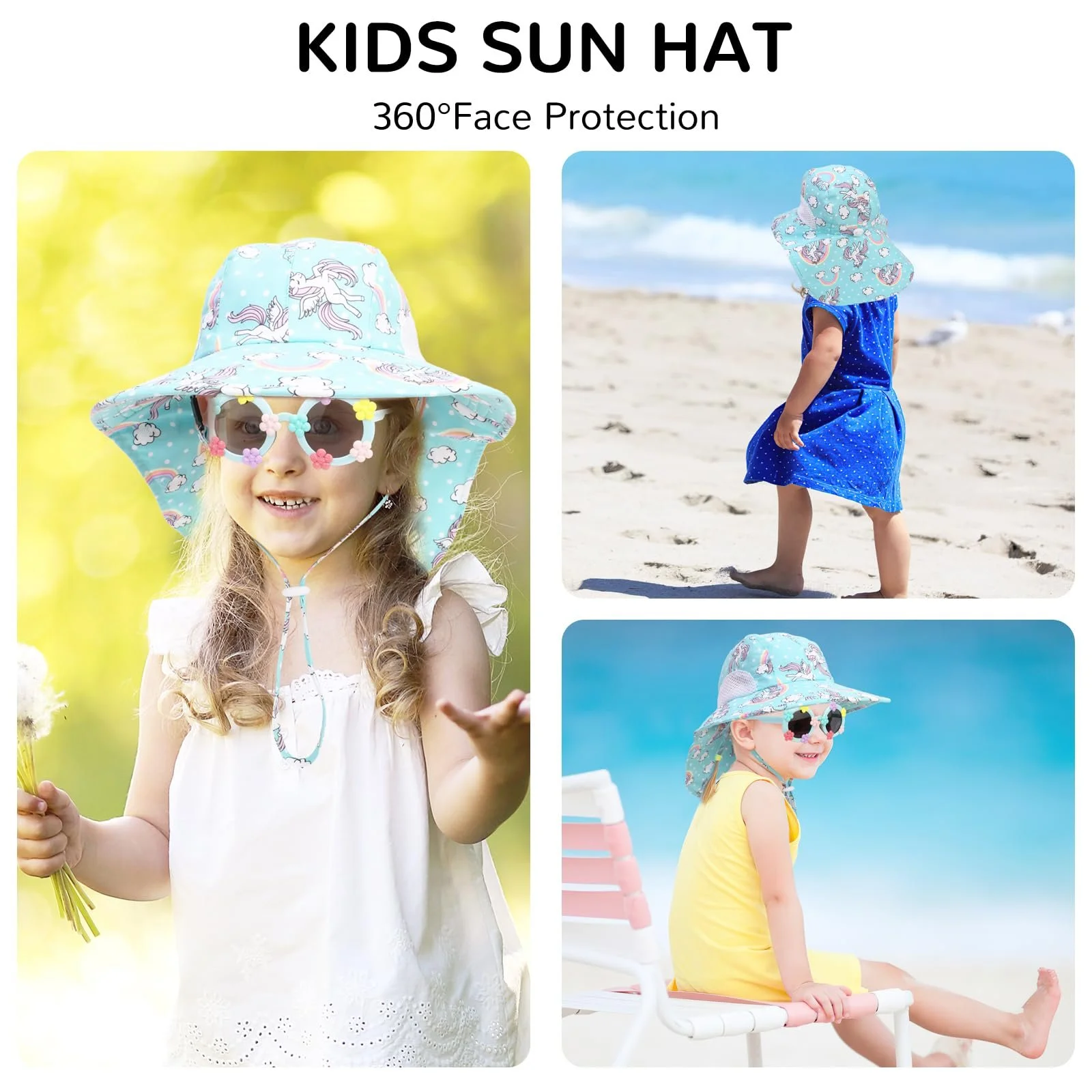 Набір капелюх та окуляри для дівчаток літній Unicorn Rainbow для дітей, фото №4
