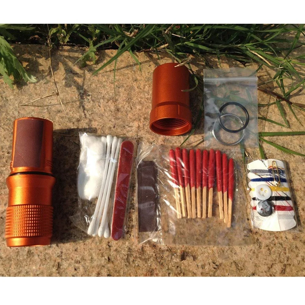 Коробка для пігулок алюмінієва водонепроникна портативна герметична EDC контейнер для виживання помаранчева, фото №3