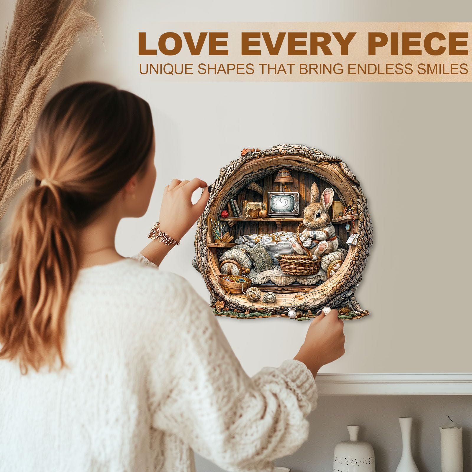 Пазл WOODBESTS Кролик в дупле деревянный 300 деталей 34 х 33,2 см, фото №3