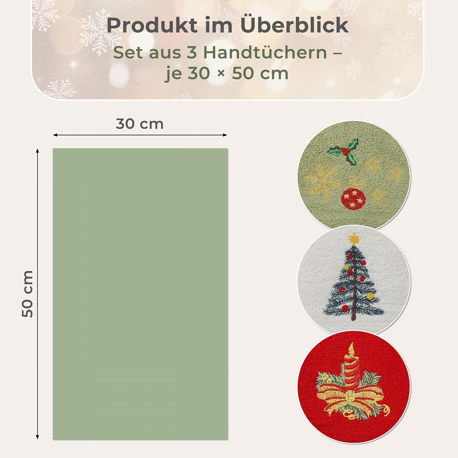 Набір рушників для гостей LAYNENBURG Advent 30 x 50 cm 3 шт. 100% бавовна Різдвяний дизайн, фото №4