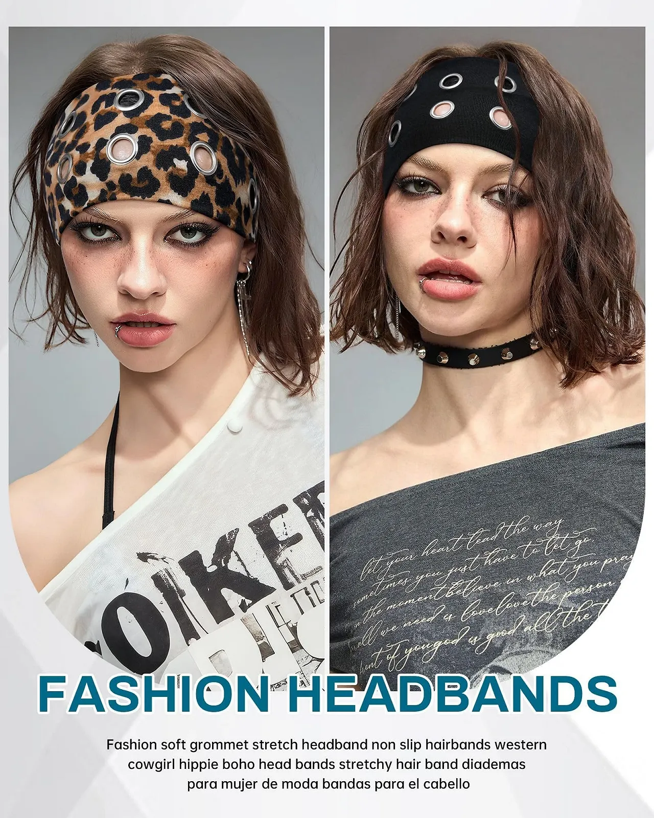 Пов'язка на голову Y2k Широка з металевими люверсами для жінок, 3 шт, фото №4 Пов'язка на голову Y2k Широка з металевими люверсами для жінок, 3 шт, фото №4