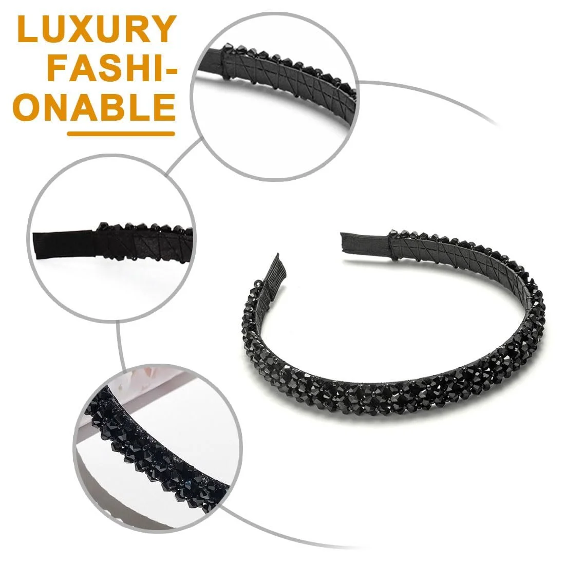 Жіночий обруч для волосся з кристалами Чорний, фото №3 Жіночий обруч для волосся з кристалами Чорний, фото №3