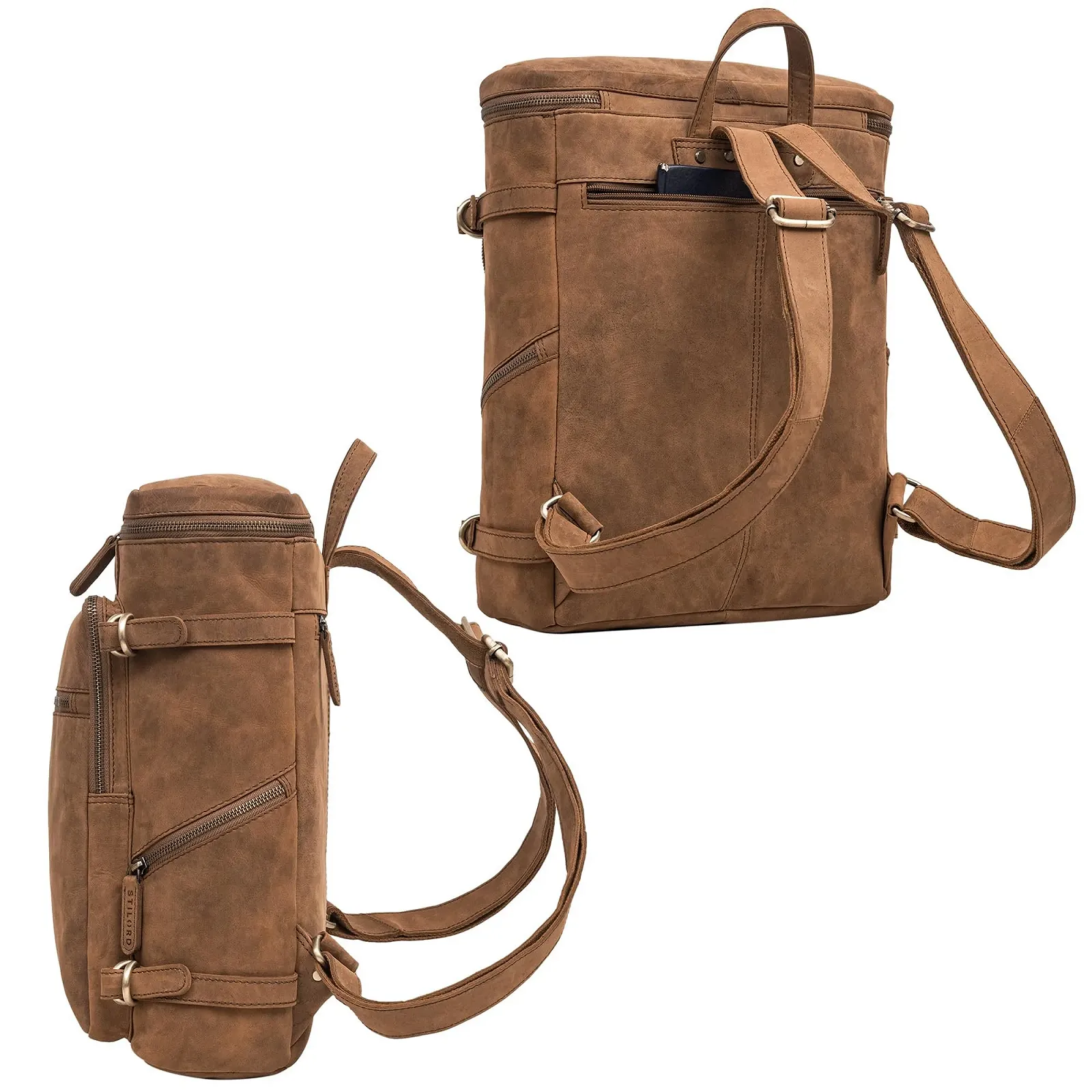 Рюкзак деловой STILORD Alvar 15.6 дюймов Genuine Leather Tan - Dark Brown, фото №6