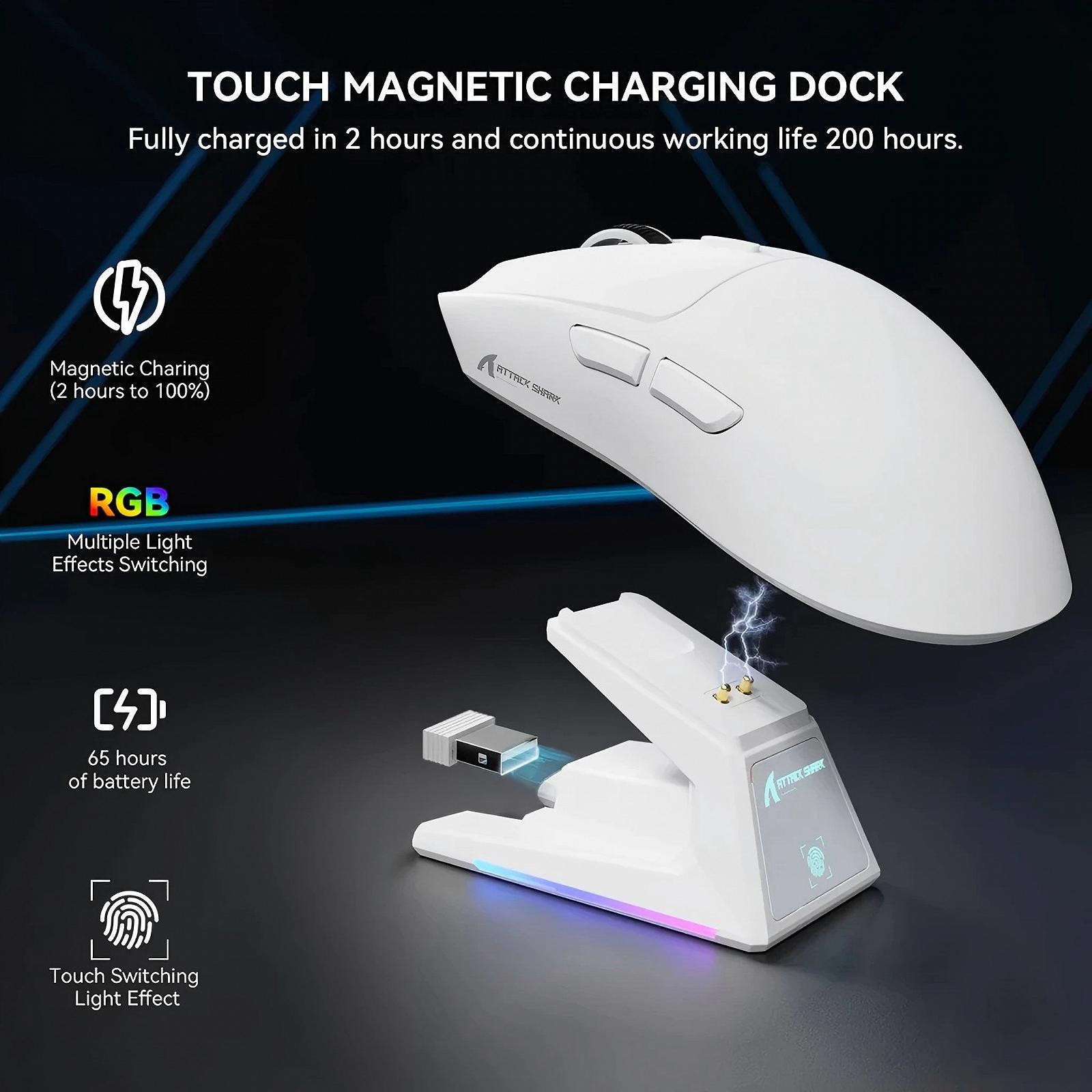 Миша Attack Shark X1 White 40000DPI PAM3395PRO Wireless Bluetooth із зарядною базою, фото №4