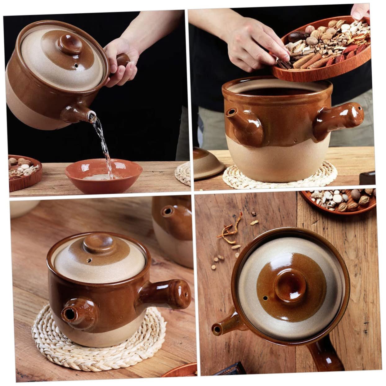 Кастрюля керамическая глиняная с крышкой для супа и традиционной китайской медицины маленькая, фото №6