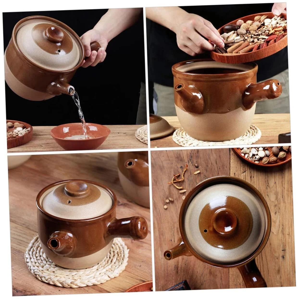 Кастрюля керамическая глиняная с крышкой для супа и традиционной китайской медицины маленькая, фото №6