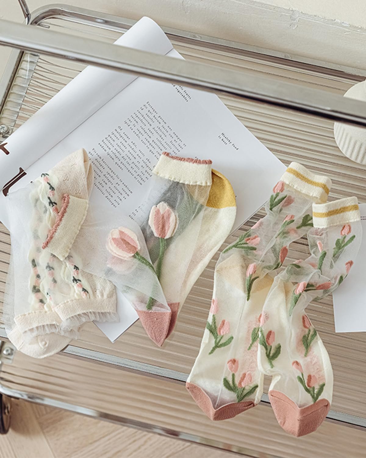 Носки Прозрачные с Цветочным Принтом (3 пары), фото №3