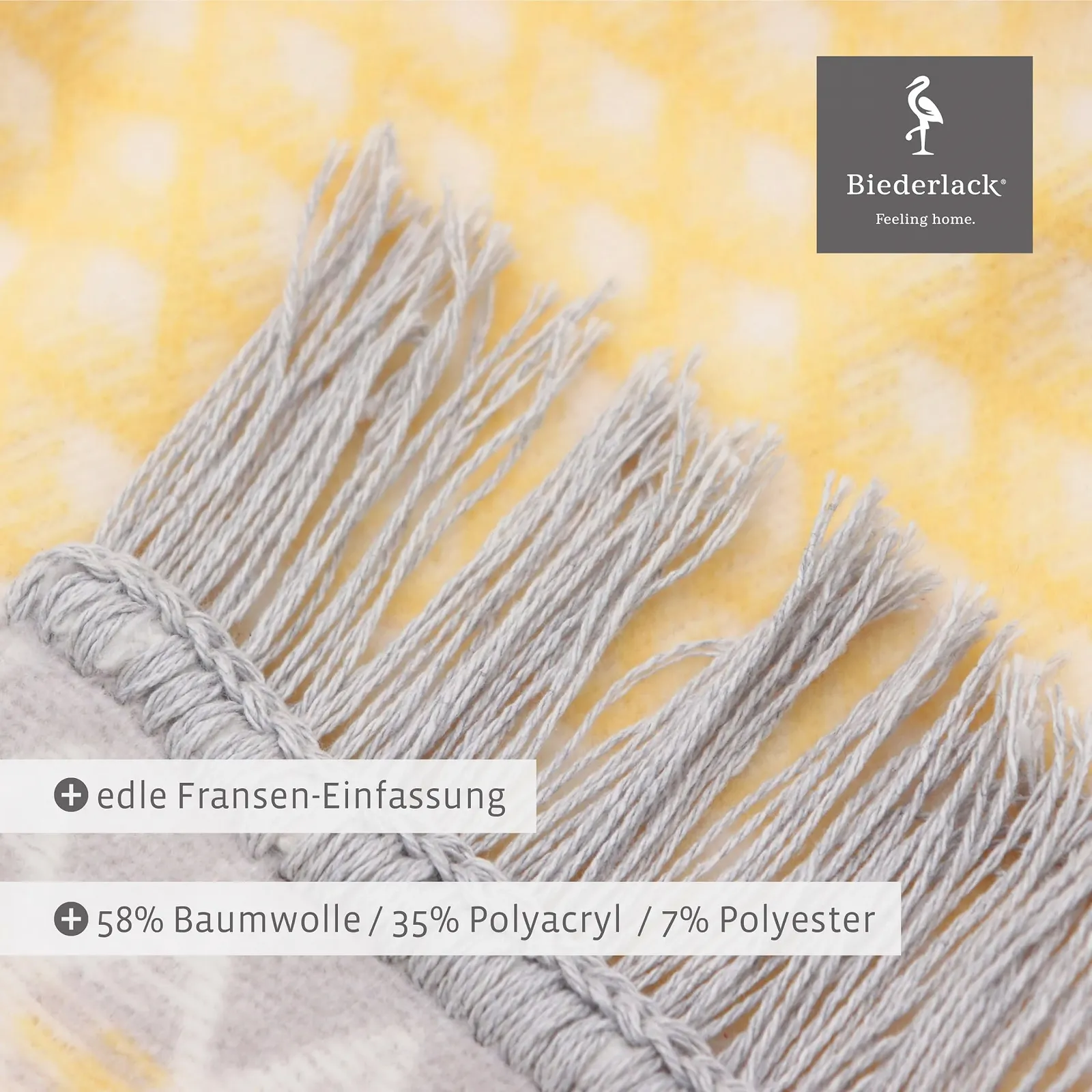 Покривало Biederlack Fluffy Soft Cuddly Daylight Yellow Німеччина Oeko-Tex Made in Green Бахрома Бавовна та поліакрил 150 x 200 см, фото №5