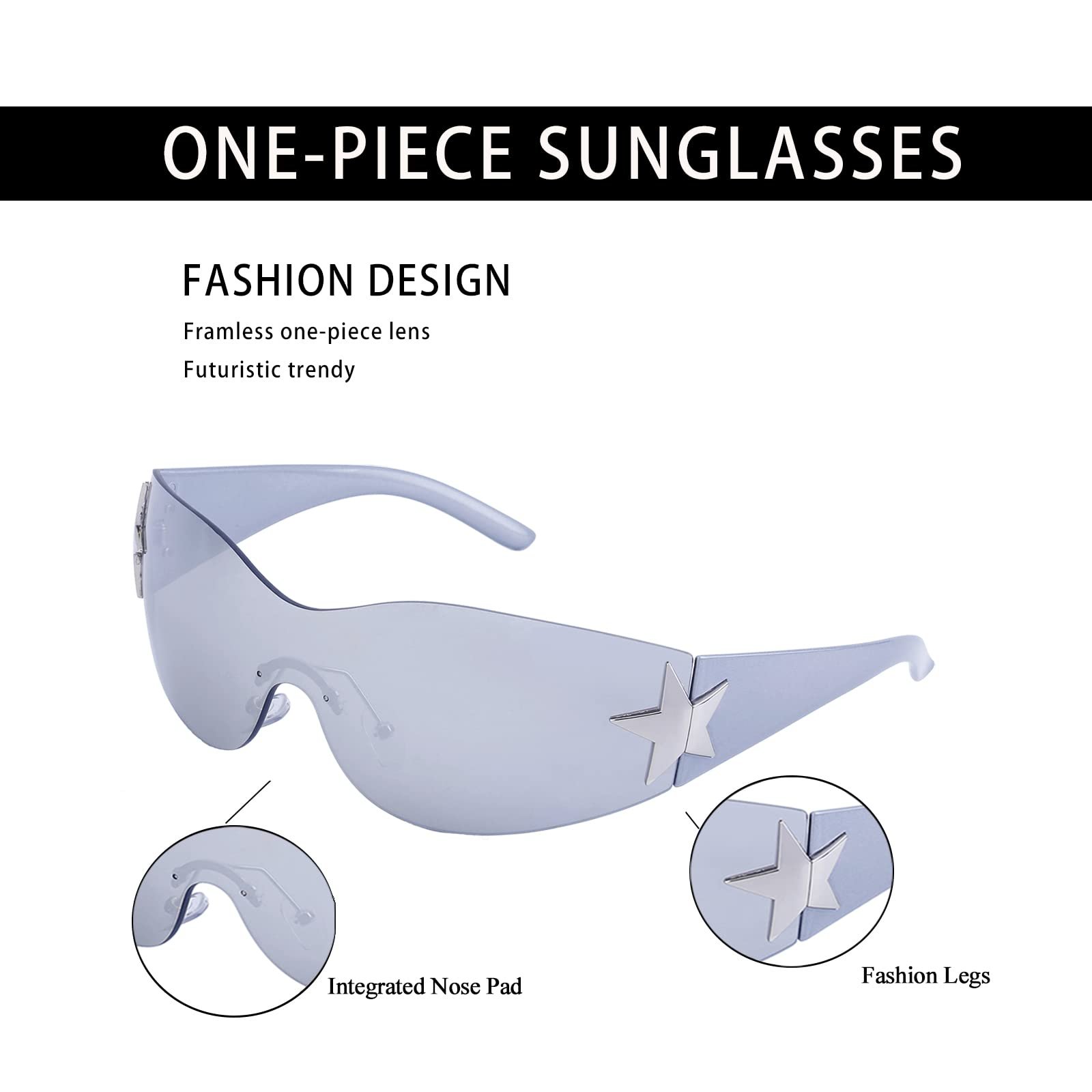 Сонцезахисні окуляри LJCZKA Rimless y2k Оверсайз Футуристичні Унісекс із захистом від УФ-випромінювання, фото №5