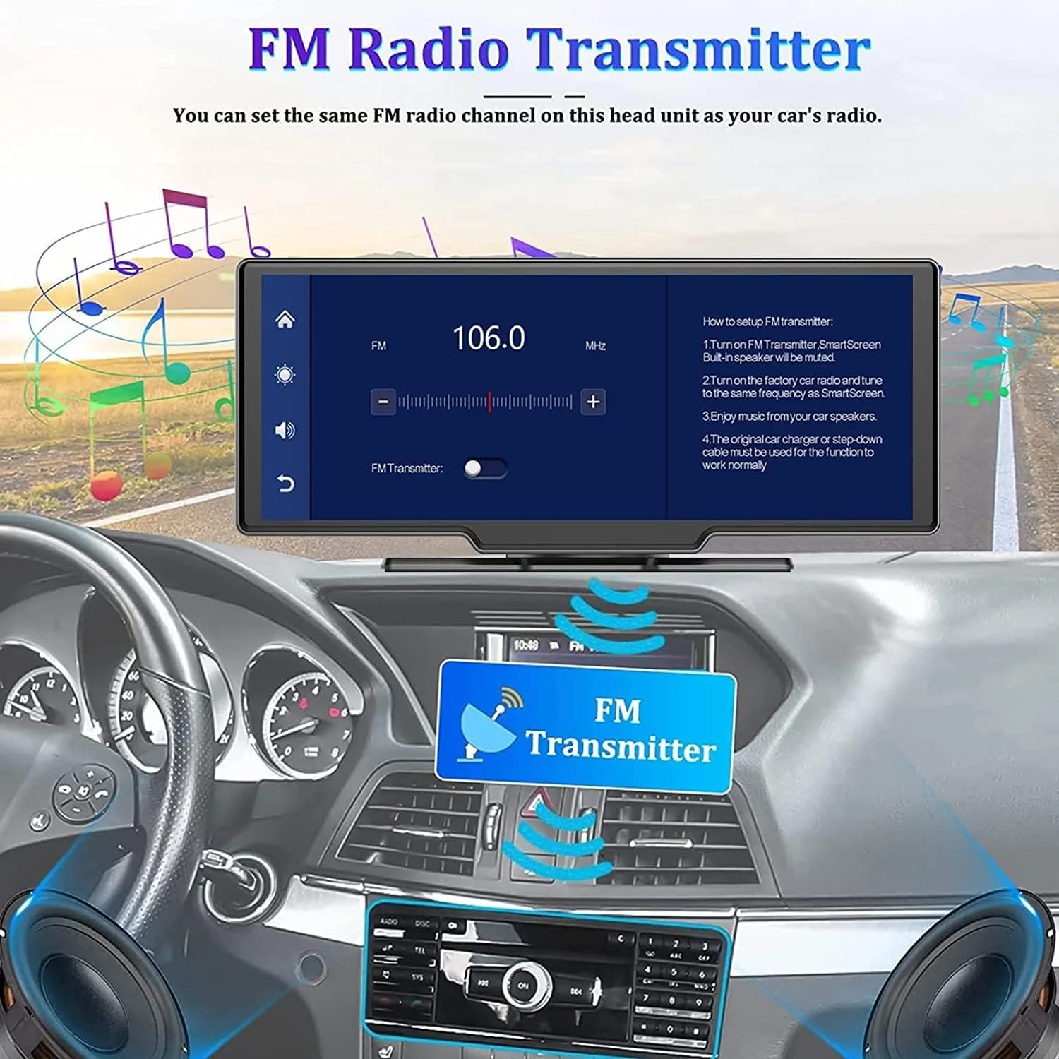 Автомагнітола CAMECHO A3247 / 10.26" / Сенсорна / Apple CarPlay / Android Auto / Bluetooth / WI-FI / FM / USB / AUX / TF slot, фото №4