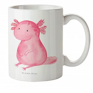 Детская Кружка Mr. & Mrs. Panda Аксолотль Мудрость Жизни Тритон, Пластиковая Кружка, Пластиковая Посуда, Довольный, Кружка для Напитков, Веселая - Фото 1