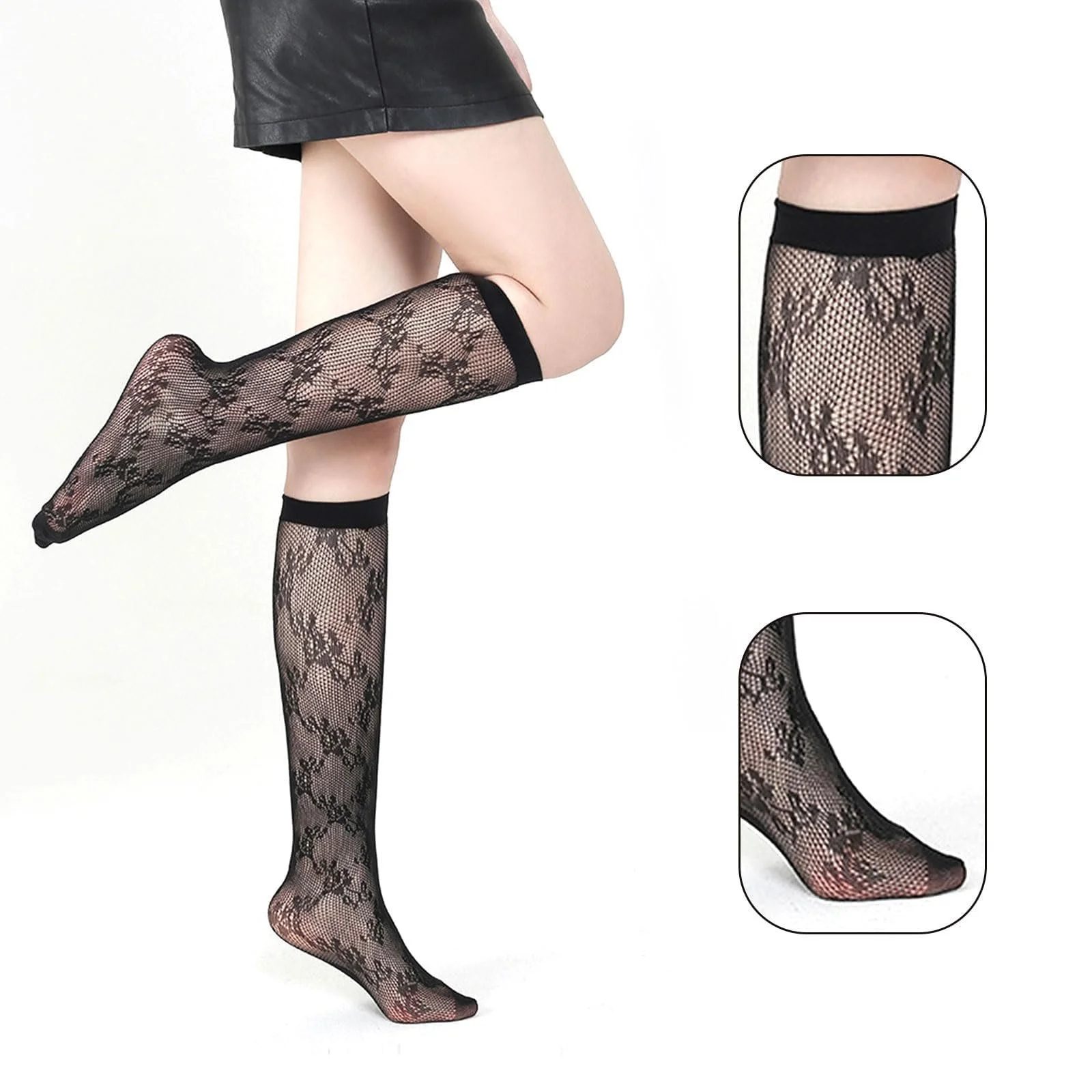 Панчохи в сіточку Жіночі Ультратонкі 5 пар Візерункові до коліна Один розмір, фото №7