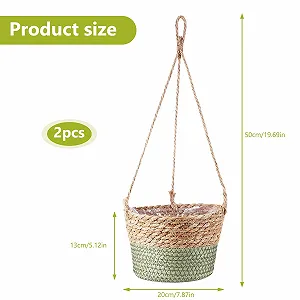 Підвісний кошик для рослин плетений із морської трави 20 см набір 2 шт. Натуральний бохо synthetic.ua - Фото 1