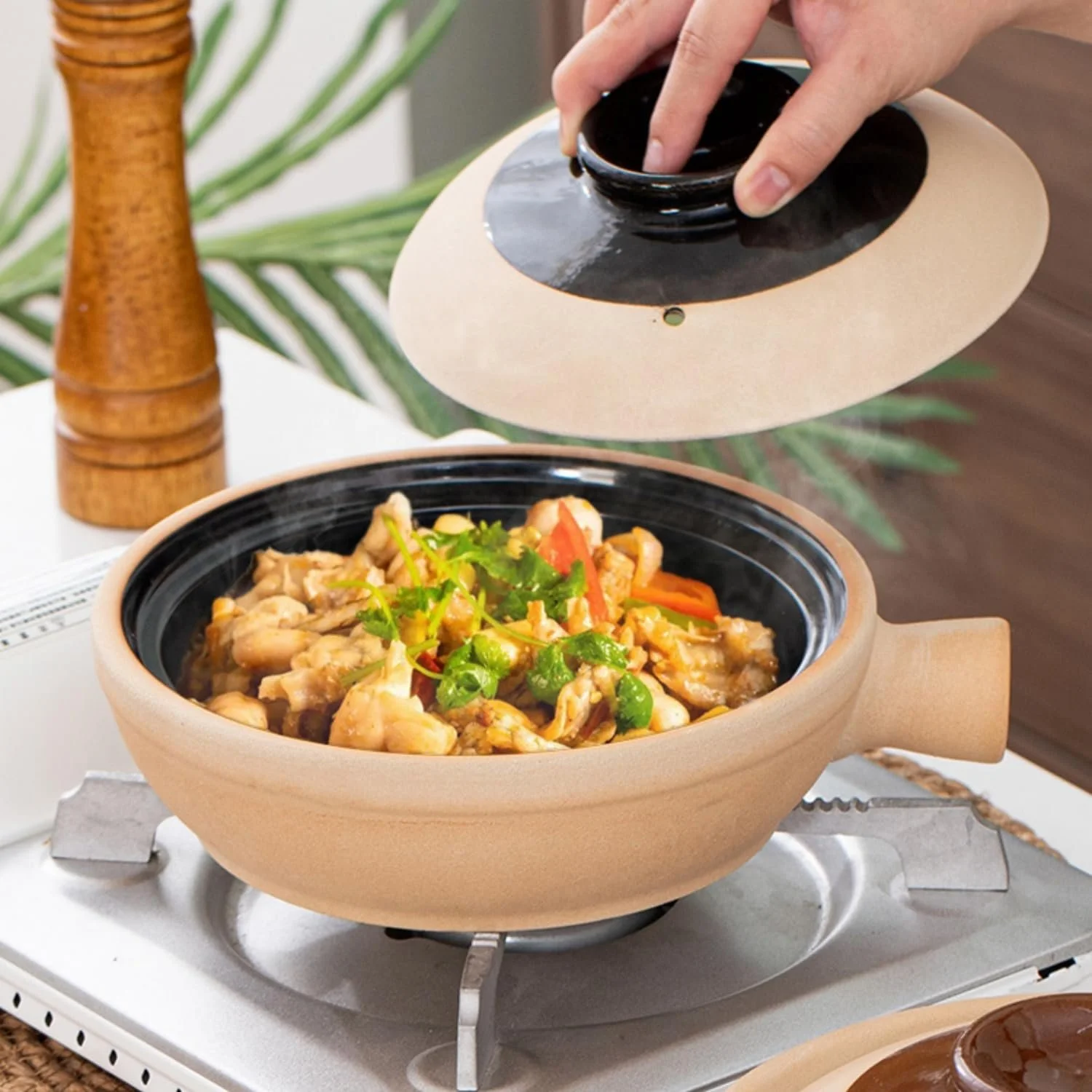 Горшок для запекания глиняный с одной ручкой в традиционном стиле керамический коричневый, фото №7