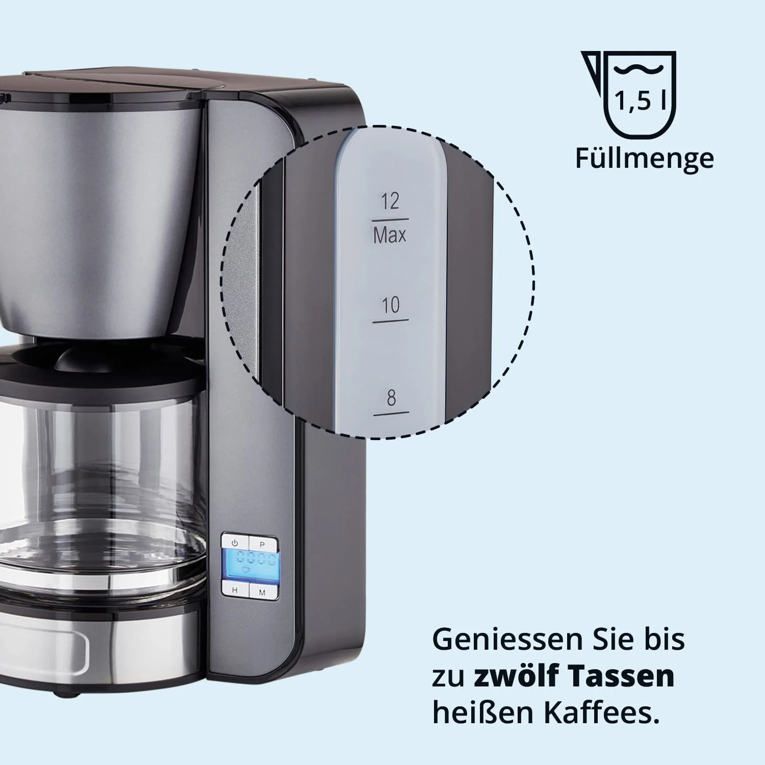 Капельная кофеварка KHG KA-124 (GE) 1.5 л на 12 чашек серый металлик, фото №4