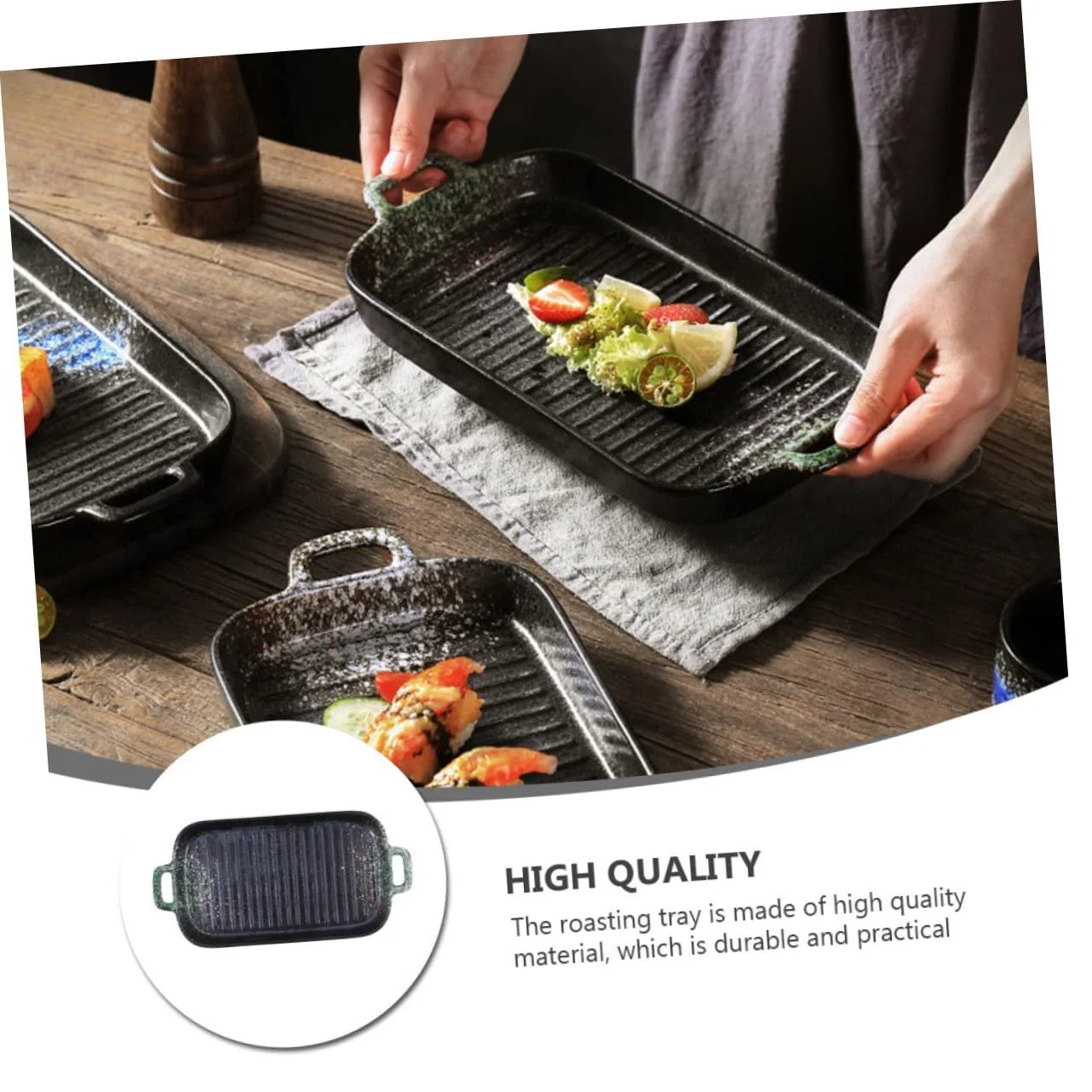 Форма для запікання керамічна термостійка з подвійними ручками Зелений, фото №9