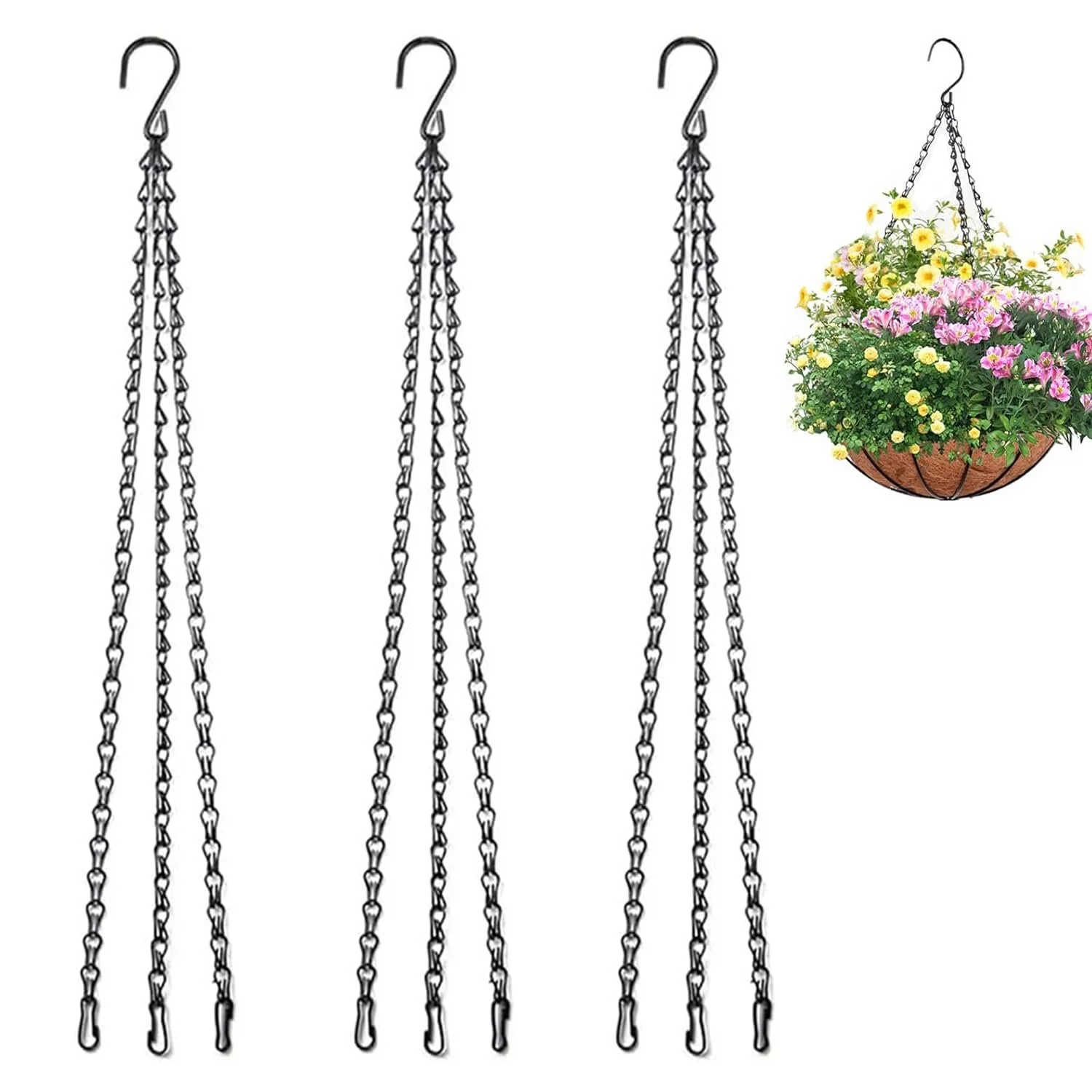 Ланцюги для підвісних кошиків Набір 3 шт 40 cm Металеві з 3 точками кріплення, фото №1