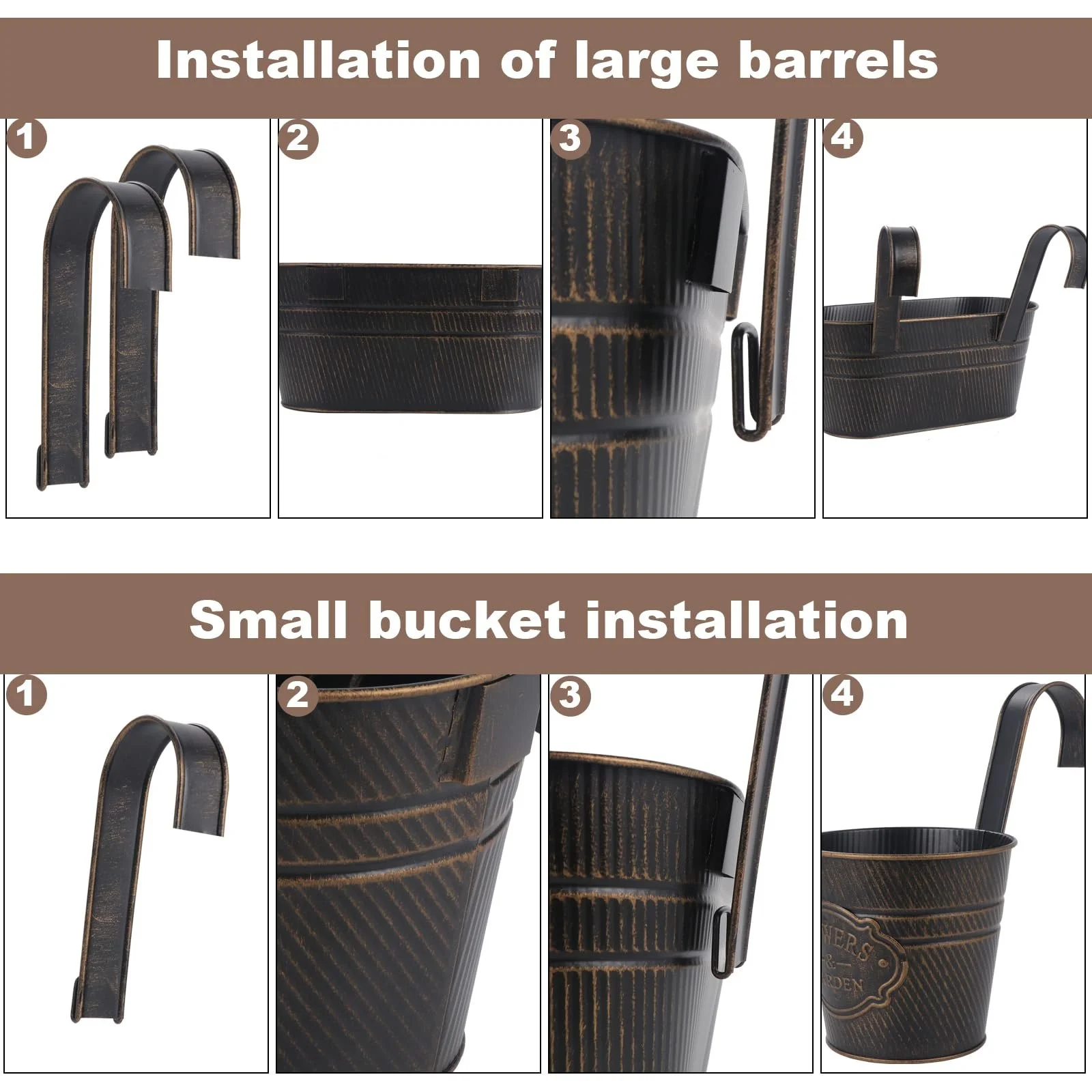 Підвісні квіткові горщики Металеві зі знімними гачками Набір 3 шт., фото №6