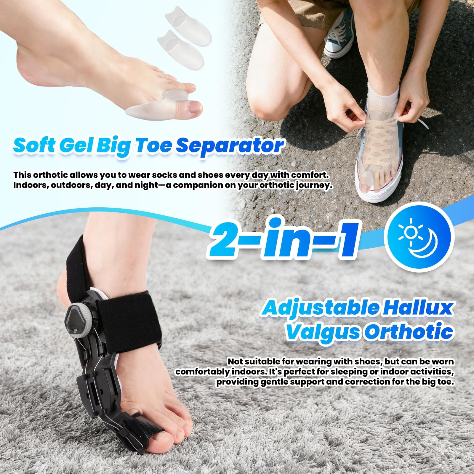 Шина для корекції Hallux Valgus з роздільником для пальців, шина Hallux Valgus з комфортною силіконовою подушечкою, регульована, фото №3 Шина для корекції Hallux Valgus з роздільником для пальців, шина Hallux Valgus з комфортною силіконовою подушечкою, регульована, фото №3