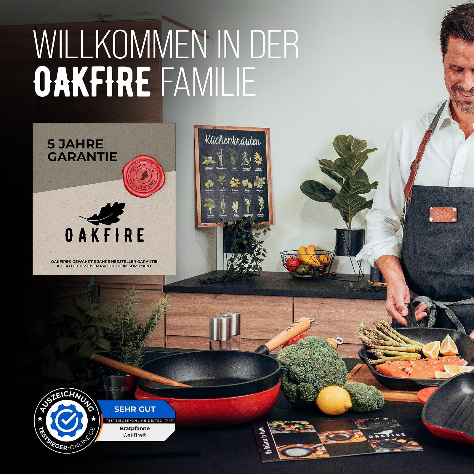 Сковорідка Oakfire 28 см Емальована Чавун Індукція Антипригарна Патина Червона, фото №2