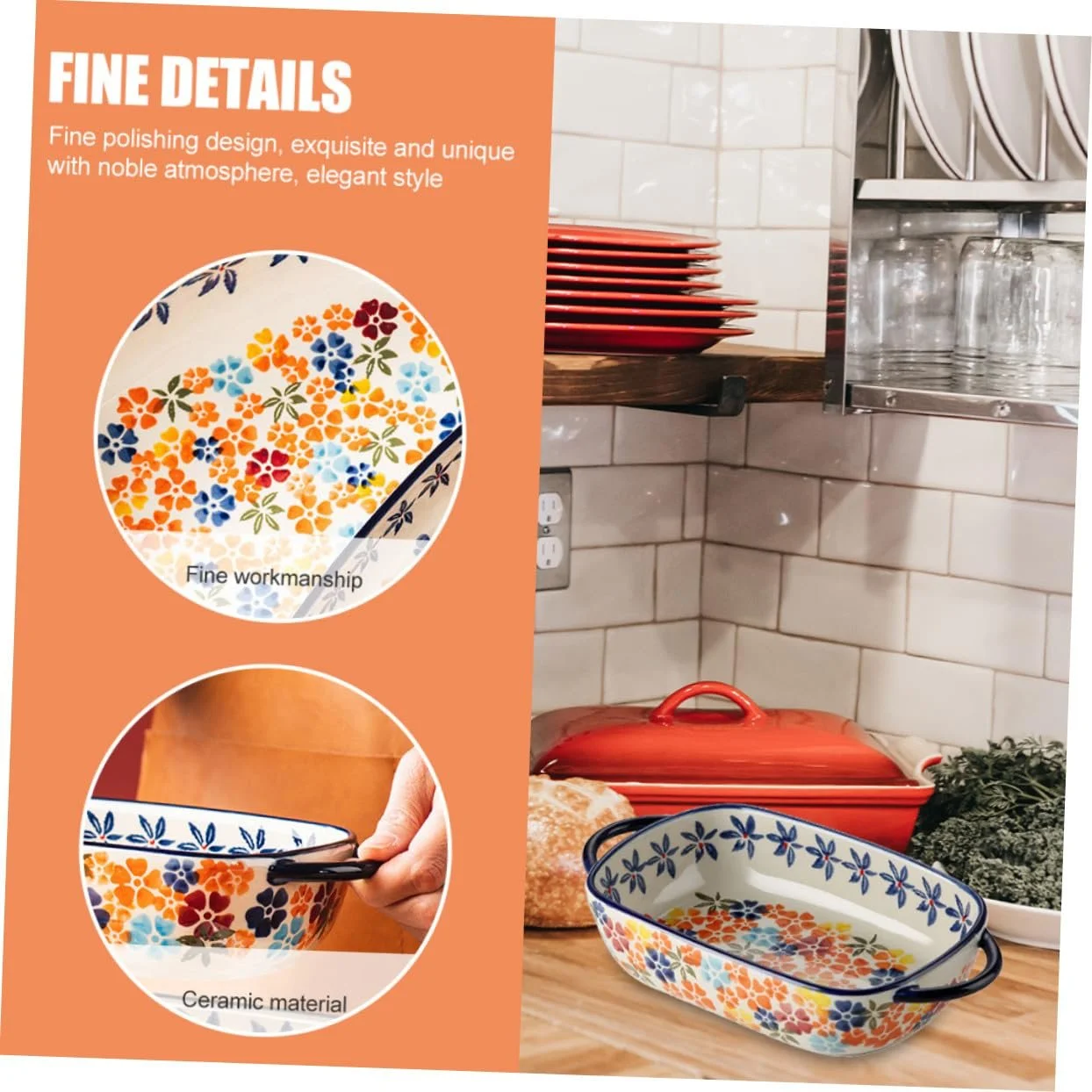 Форма для запекания керамическая прямоугольная с двойными ручками термостойкая для духовки и микроволновой печи, фото №4 Форма для запекания керамическая прямоугольная с двойными ручками термостойкая для духовки и микроволновой печи, фото №4