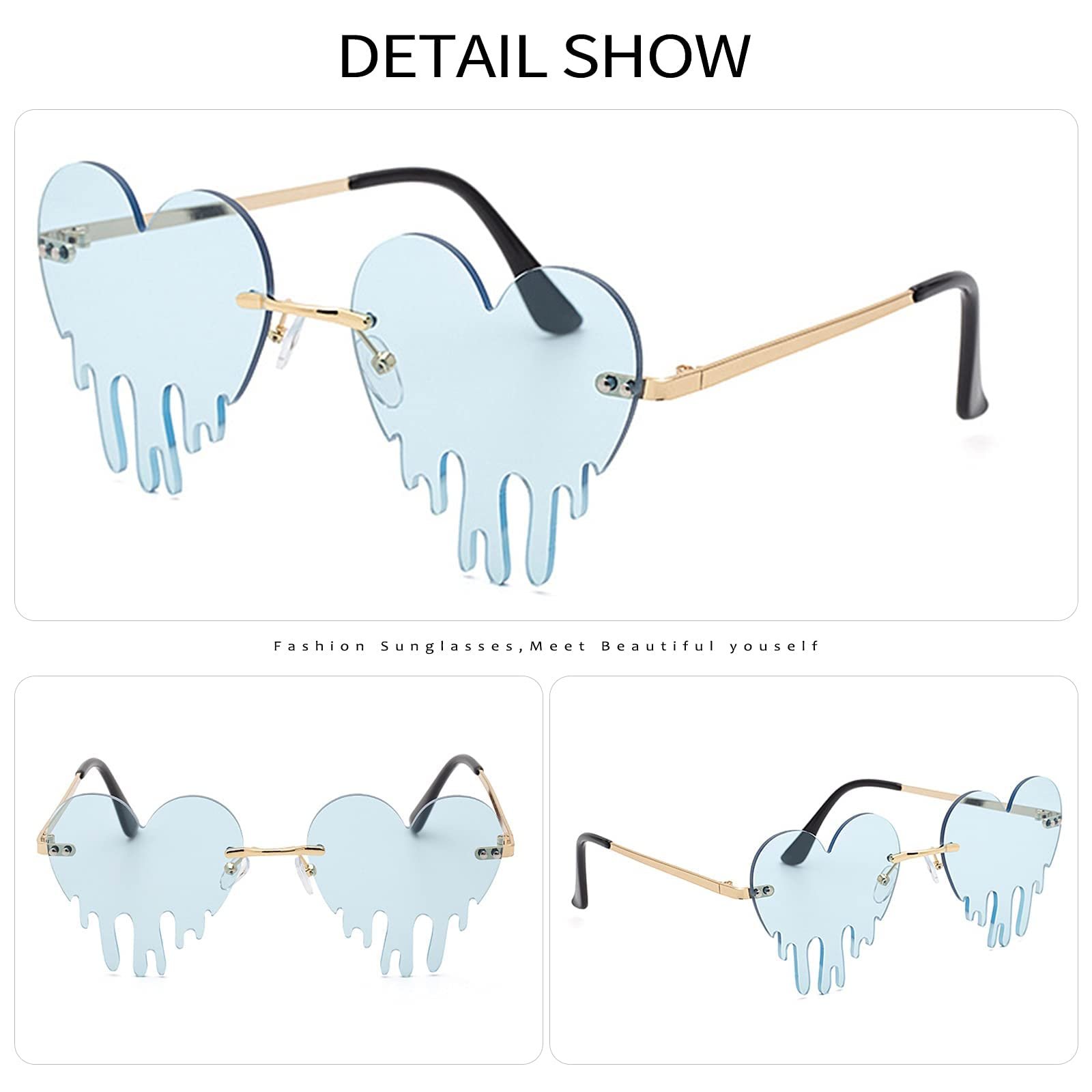 Сонцезахисні Окуляри Серцеподібні Без Обрамлення Dollger Металеві UV 400 (Melting Heart Sunglasses), фото №6