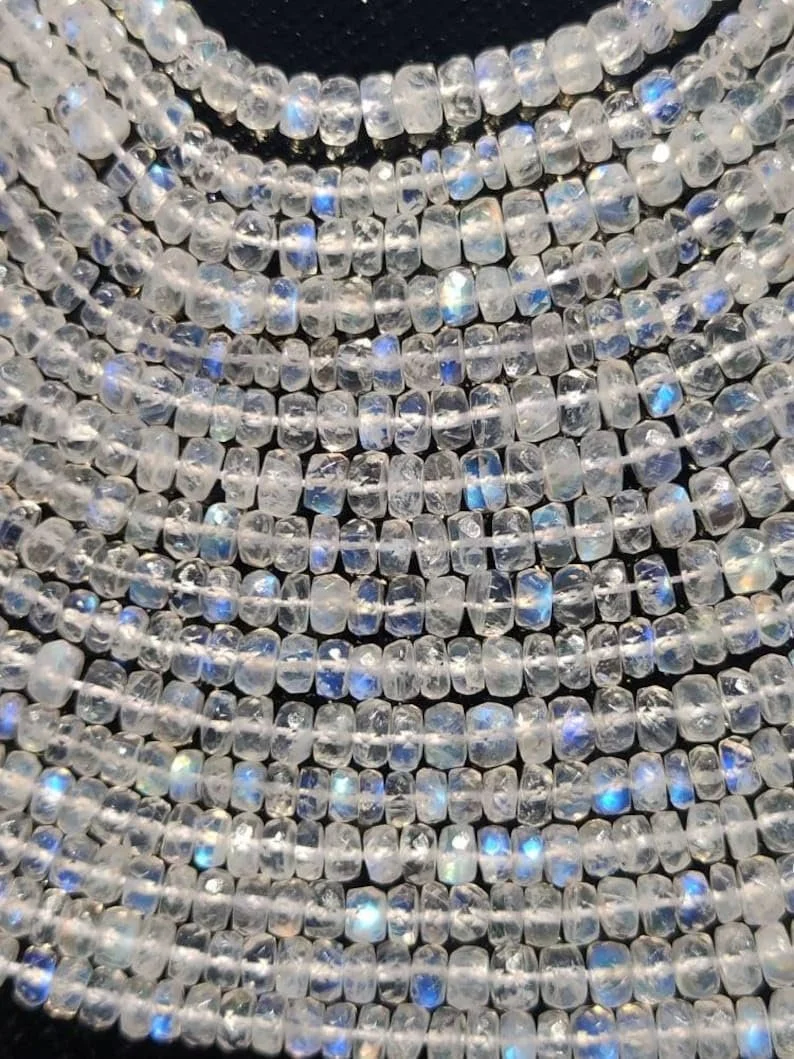 Бусины Лунный Камень Радужный натуральный, огранка рондель, 3.5-6 мм, нить длиной 38 см бусины из драгоценных камней для ожерелья и браслета, фото №1