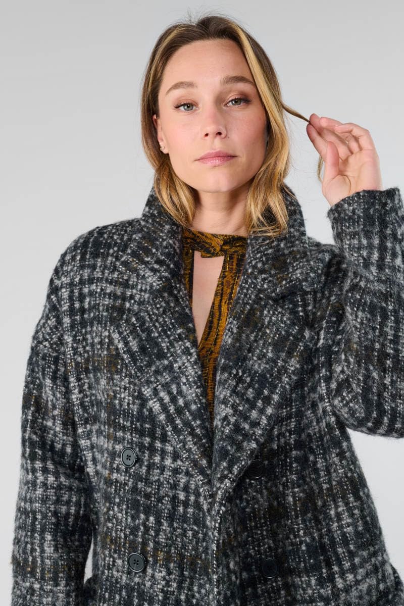 Пальто Le Temps des Cerises Aklys довге в клітинку, фото №3