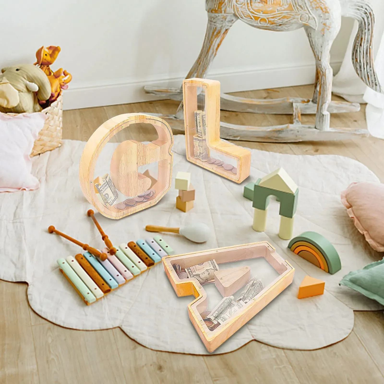 Скарбничка дерев'яна у формі літери J Прозора 23 x 4 x 23 см персоналізована, фото №6