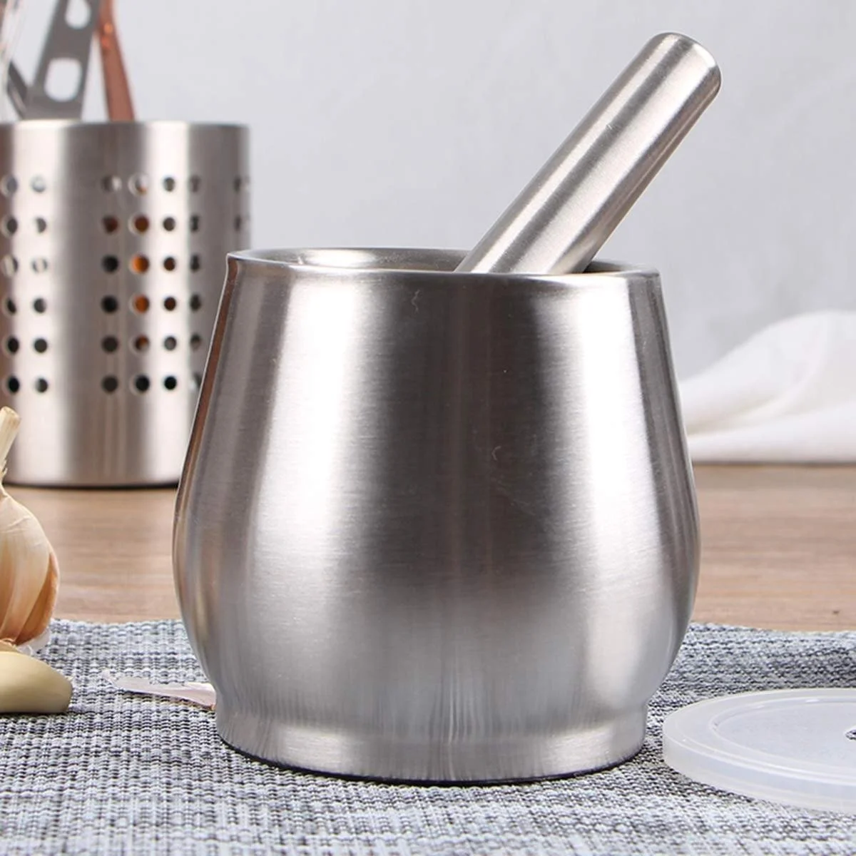 Ступка и пестик из нержавеющей стали, прочная, легко моющаяся чаша для перемешивания, идеально подходит для специй, имбиря, фото №3