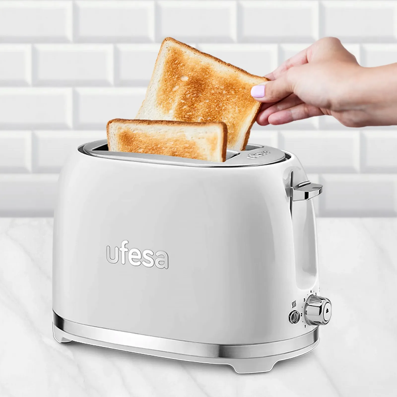 Тостер Ufesa Retro Classic Pinup Vintage Design, 2 скибочки, 850 Вт, білий, фото №3 Тостер Ufesa Retro Classic Pinup Vintage Design, 2 скибочки, 850 Вт, білий, фото №3