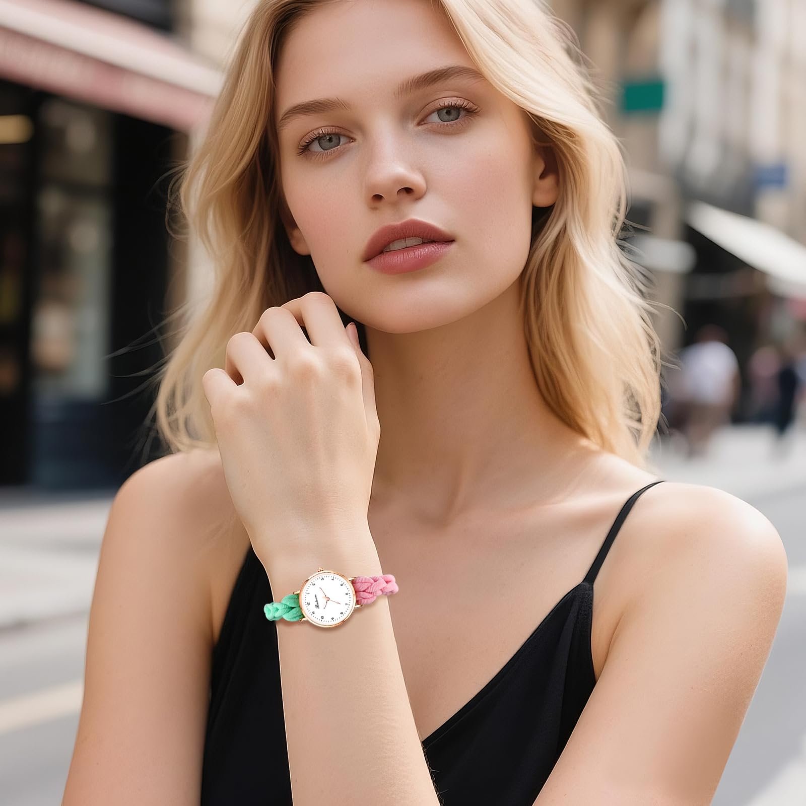 Женские часы JewelryWe, эластичный браслет, аналоговые, кварцевые, плетеный разноцветный эластичный тканевый ремешок, ультратонкие, легкие, фото №3 Женские часы JewelryWe, эластичный браслет, аналоговые, кварцевые, плетеный разноцветный эластичный тканевый ремешок, ультратонкие, легкие, фото №3