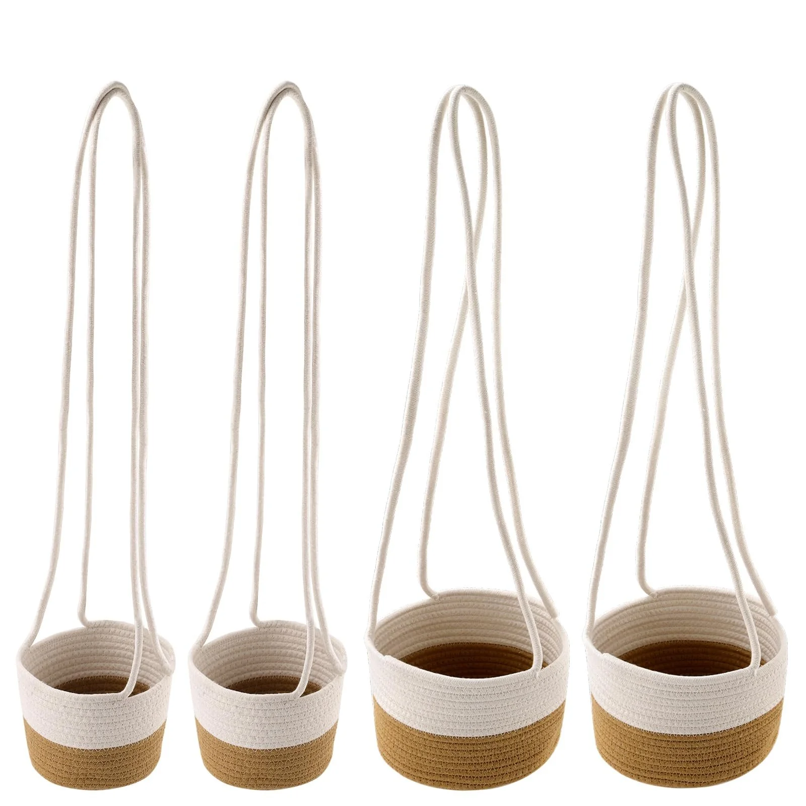 Набор подвесных корзин для растений KEILEOHO 4 шт. 14 см и 20 см хлопковые плетеные, фото №1