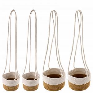 Набір підвісних кошиків для рослин KEILEOHO 4 шт. 14 см та 20 см бавовняні плетений - Фото 1