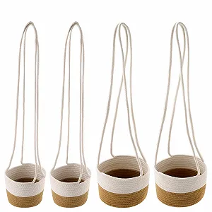 Набор подвесных корзин для растений KEILEOHO 4 шт. 14 см и 20 см хлопковые плетеные - Фото 1