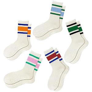 Носки для пилатеса для женщин, 3 пары, нескользящие, винтажные полоски, носки до середины голени, спортивные носки для балета, танцев у станка, батута, больницы, фитнеса, дома - Фото 1