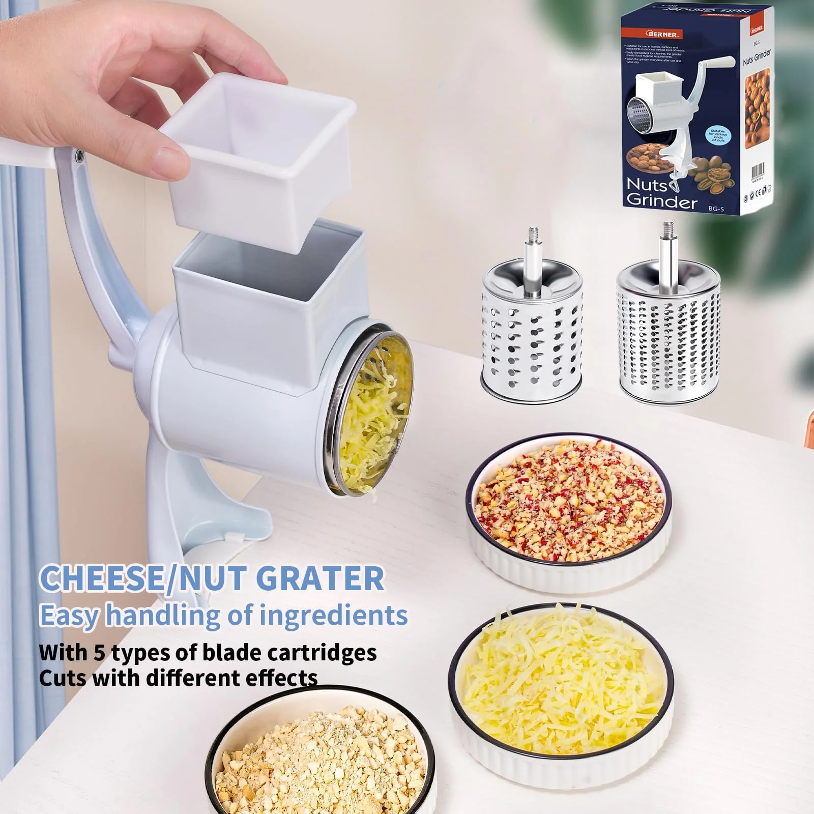 Терка с ручкой, барабанная, нержавеющая сталь, с 2 барабанными лезвиями, фото №4