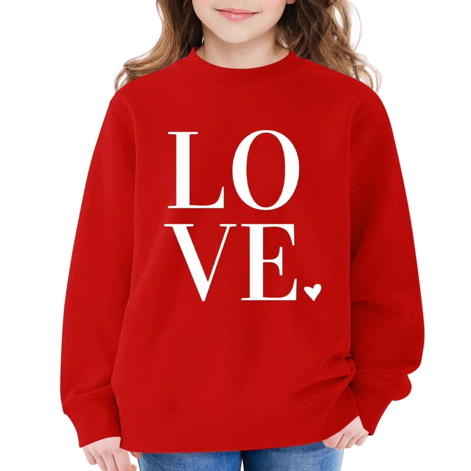 YHHRJAI Толстовка для дівчинки з принтом серця, круглий виріз, м’який пуловер з літерним принтом, фото №2